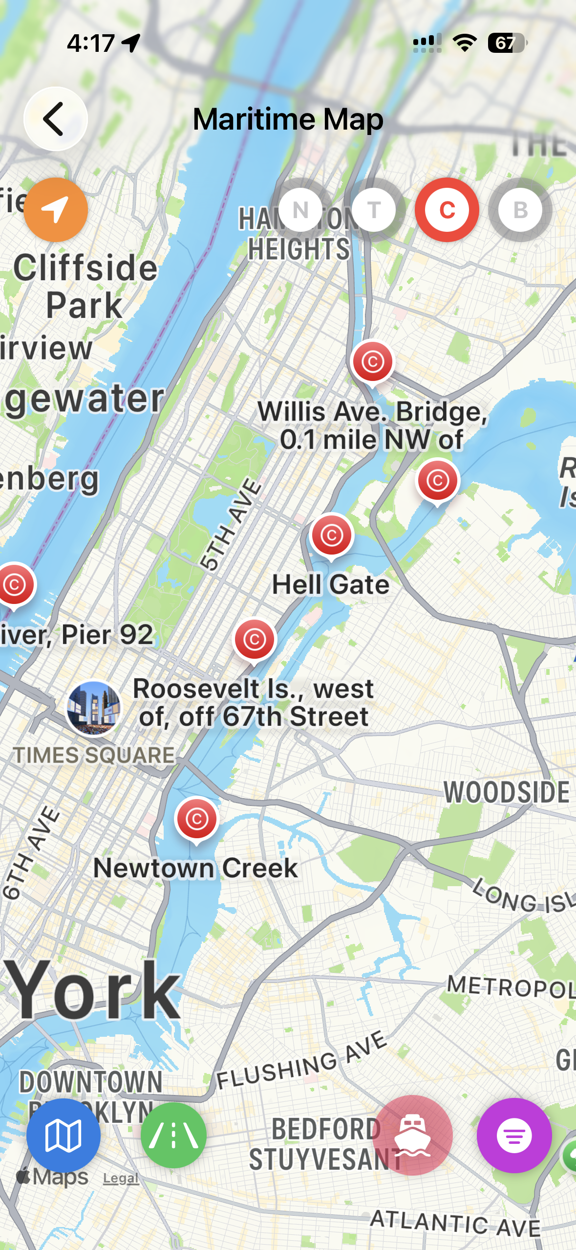 Maritime map with current stations