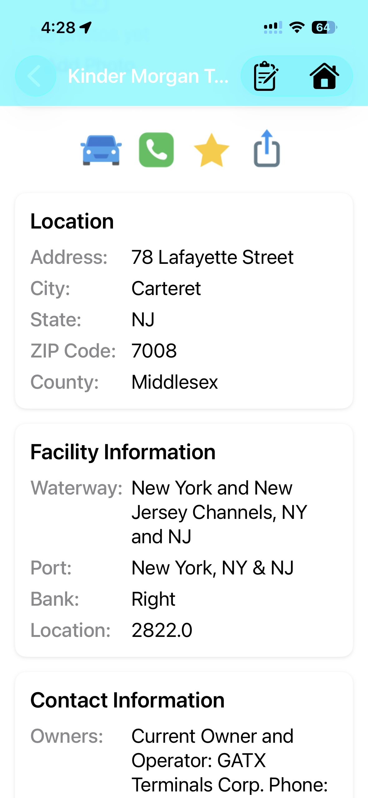Dock facility information and contact details