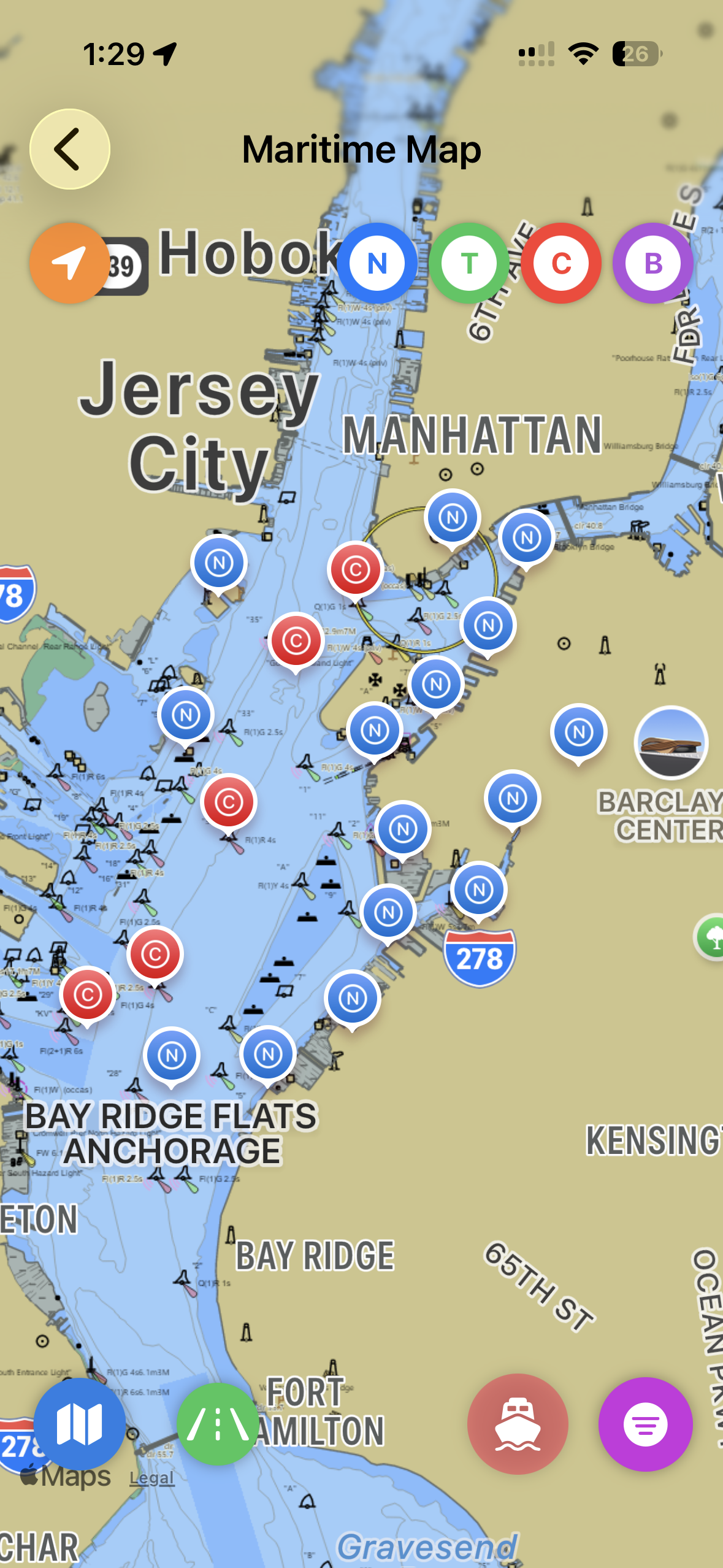 Nautical chart overlay with navigation markers
