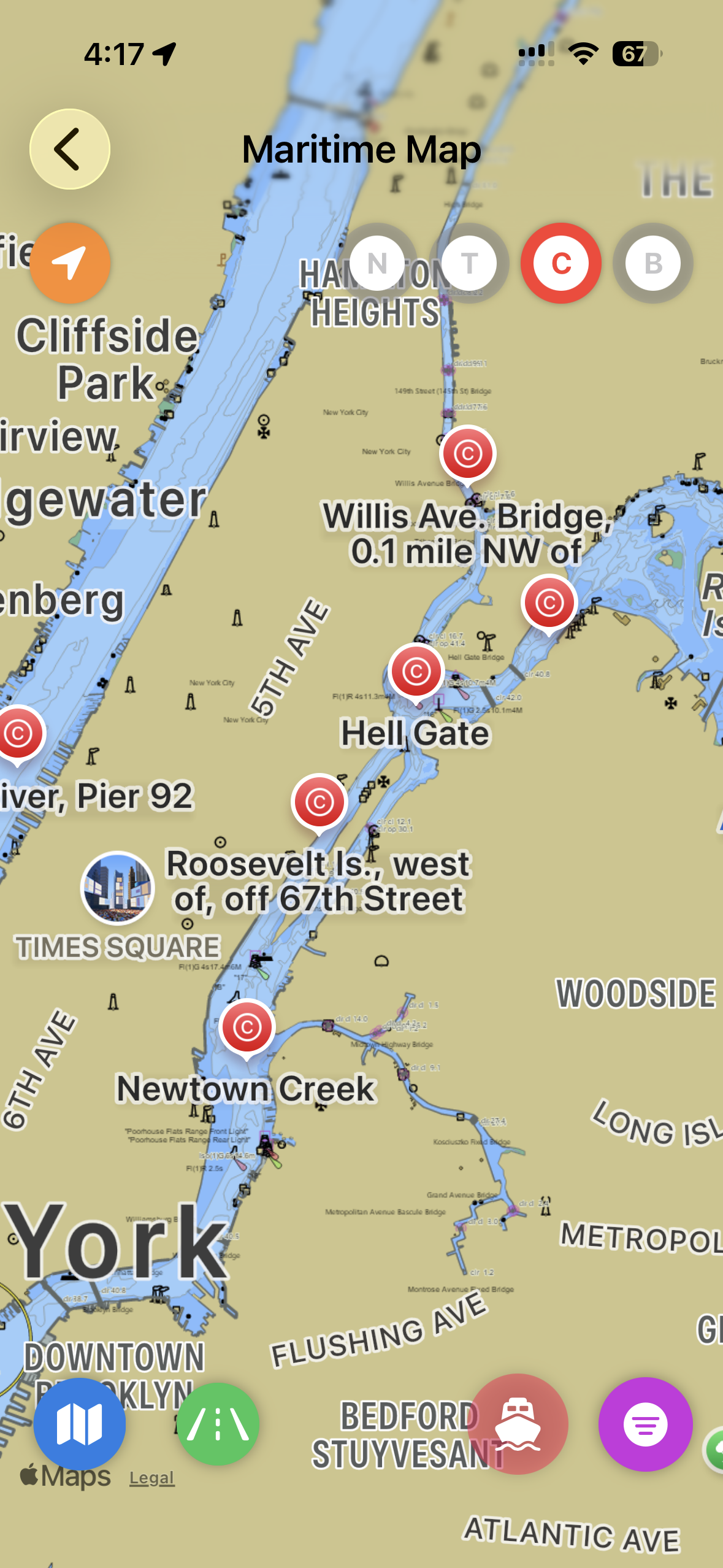 Maritime chart with navigation aids