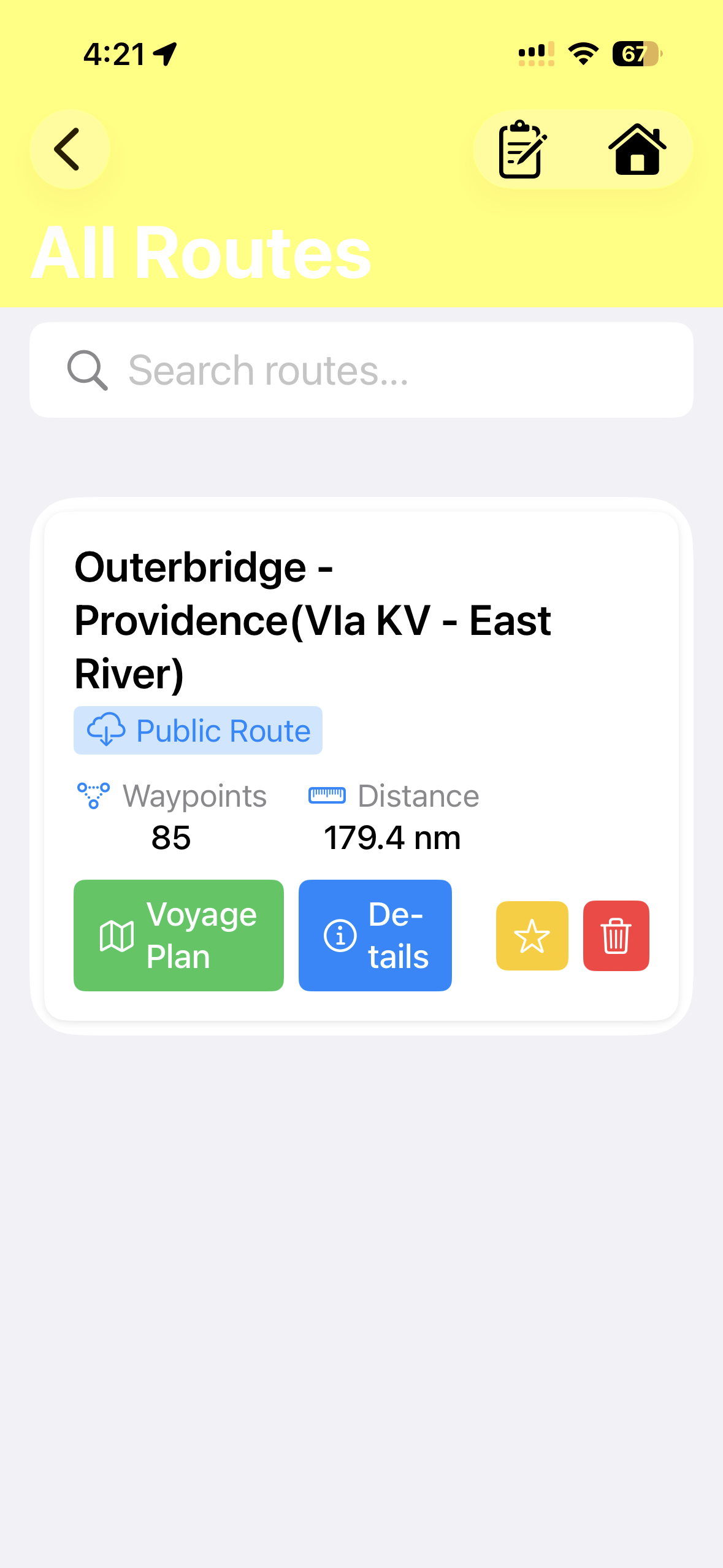 All routes with voyage plan
